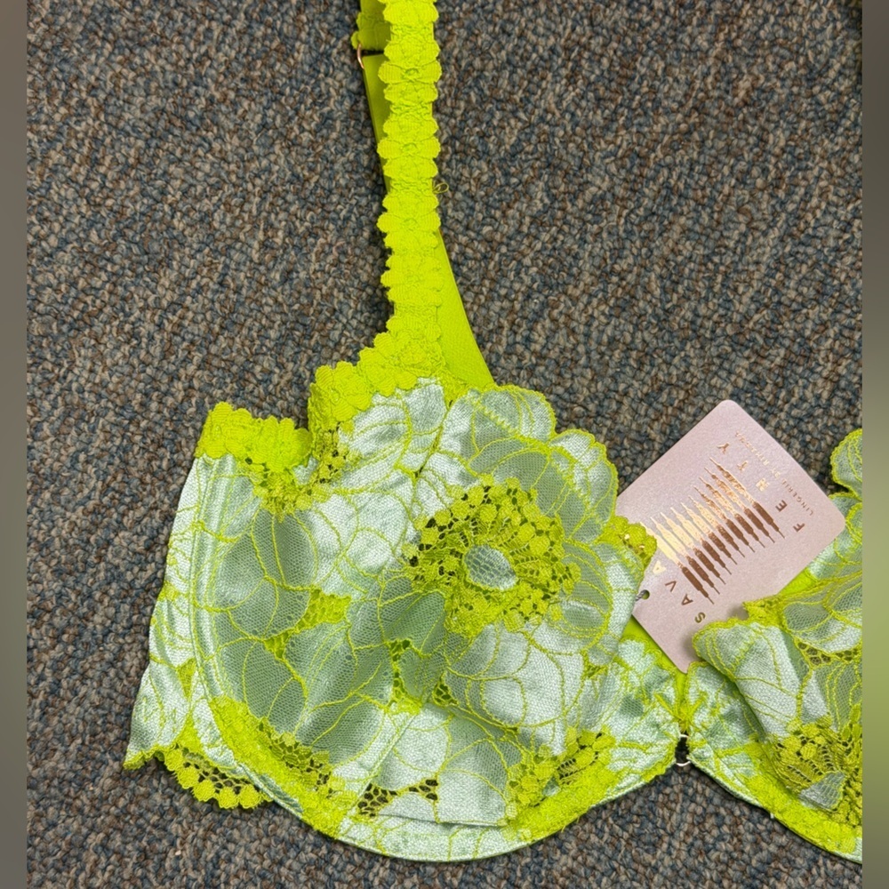 NWT Savage X Fenty Mod Perfect Poppies Neon Daisy Floral Lace Unlined Bra 38D - Picture 6 of 14